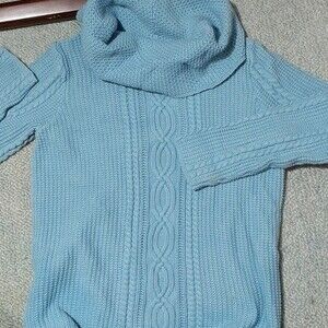 jeanne pierre Cotton sweater blue cowl turtleneck m medium top vintage